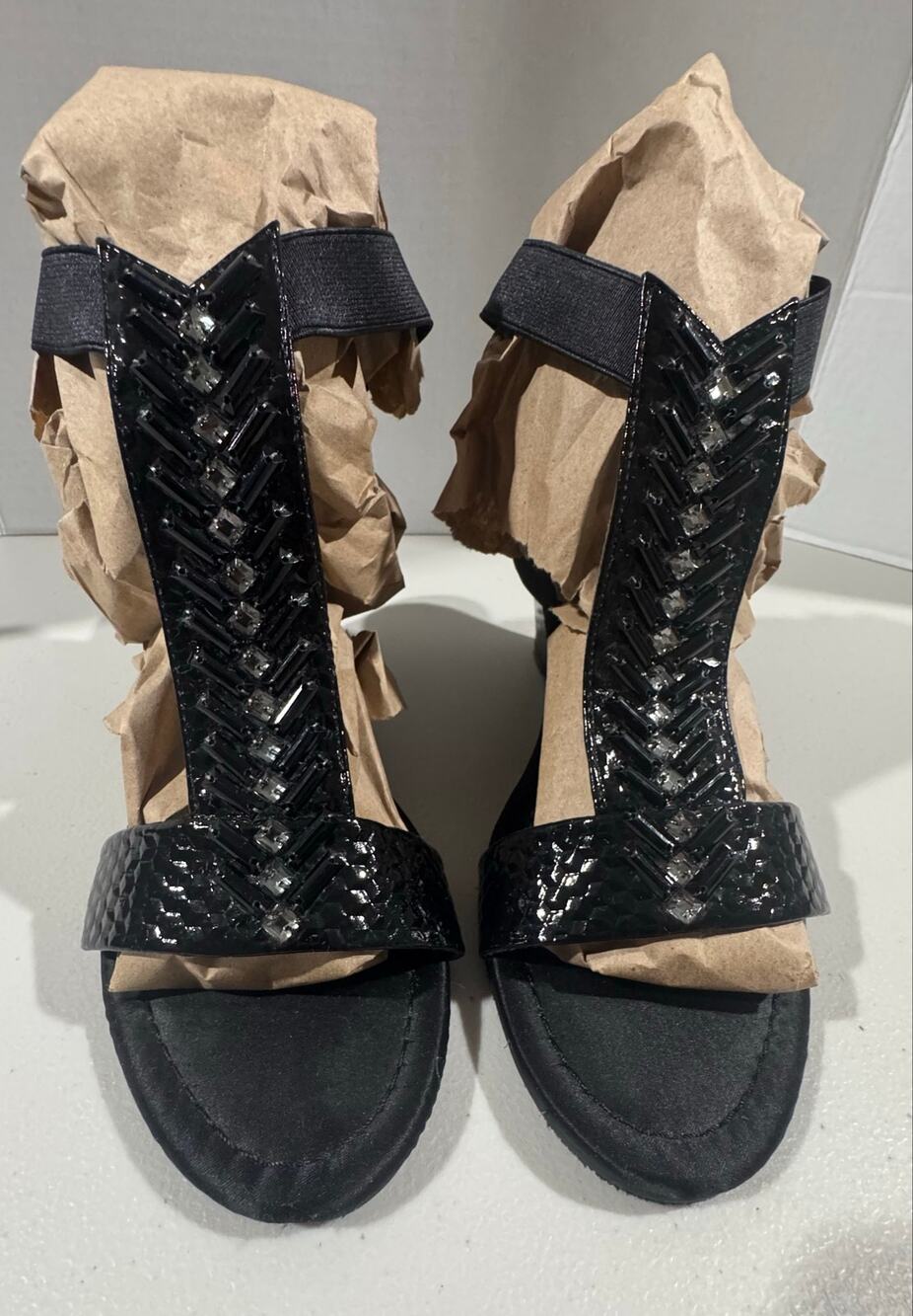 Night Out Sparkle: New York Transit Black Embellished Wedges Size 10